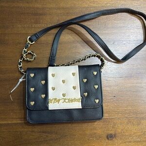 Betsey Johnson, Heart Studded Crossbody Handbag Black And White